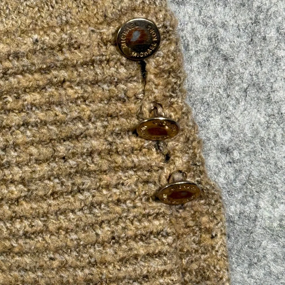 Michael Kors Turtleneck Sweater Womens Medium Camel Brown Ribbed Button Cuff MK